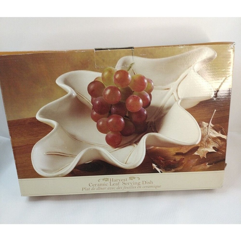 Harvest Ceramic Leaf Serving Dish NOS CREAM COLOR 14"X 9"1/2